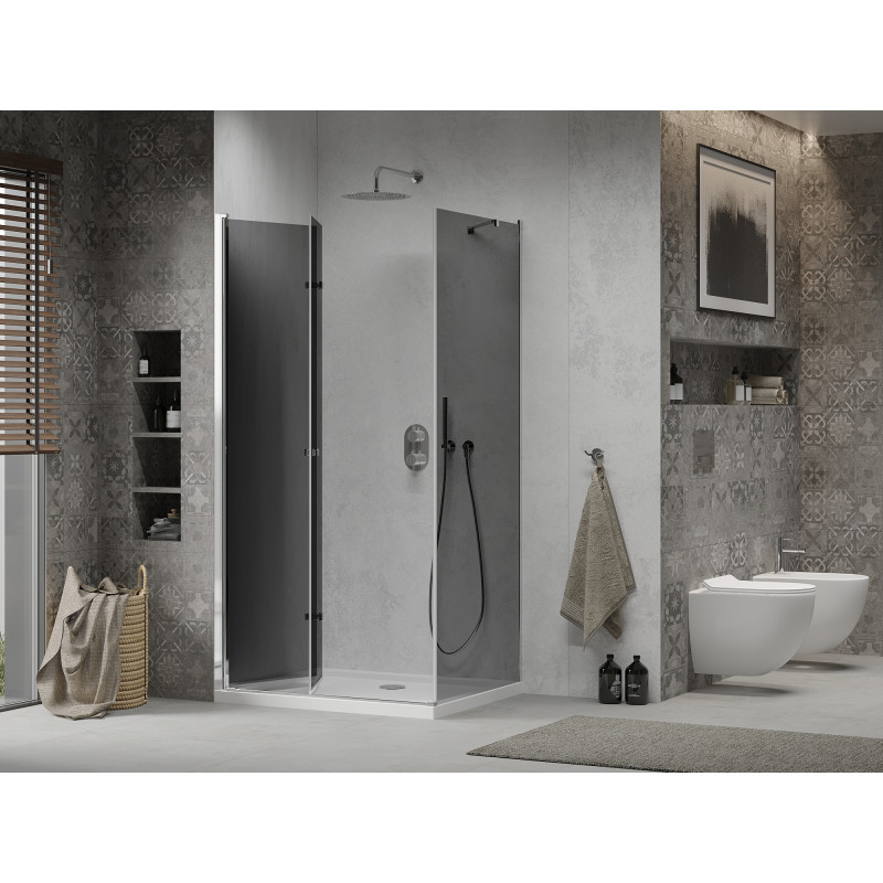 Mexen Lima сгъваем душ кабина 90 x 70 см, графит, хром + корито Flat, бял