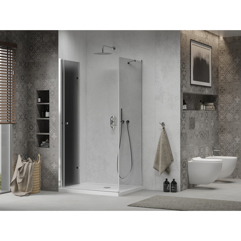 Mexen Lima сгъваема душ кабина 90 x 80 см, графит, хром + Flat поддушово корито,