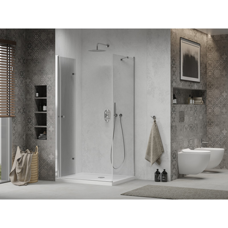 Mexen Lima сгъваема душ кабина 100 x 70 см, прозрачна, хром + поддушник Flat