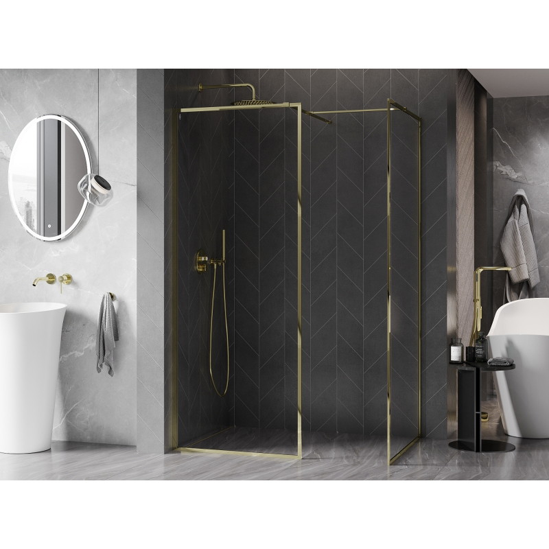 Mexen Kioto-F Душ стенна преграда Walk-in с рамка 170 x 105 см, прозрачен 8 мм, златен