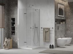 Mexen Lima сгъваема душ кабина 80 x 80 см, прозрачна, хром + корито Flat - 856-080-080-01-00-4010