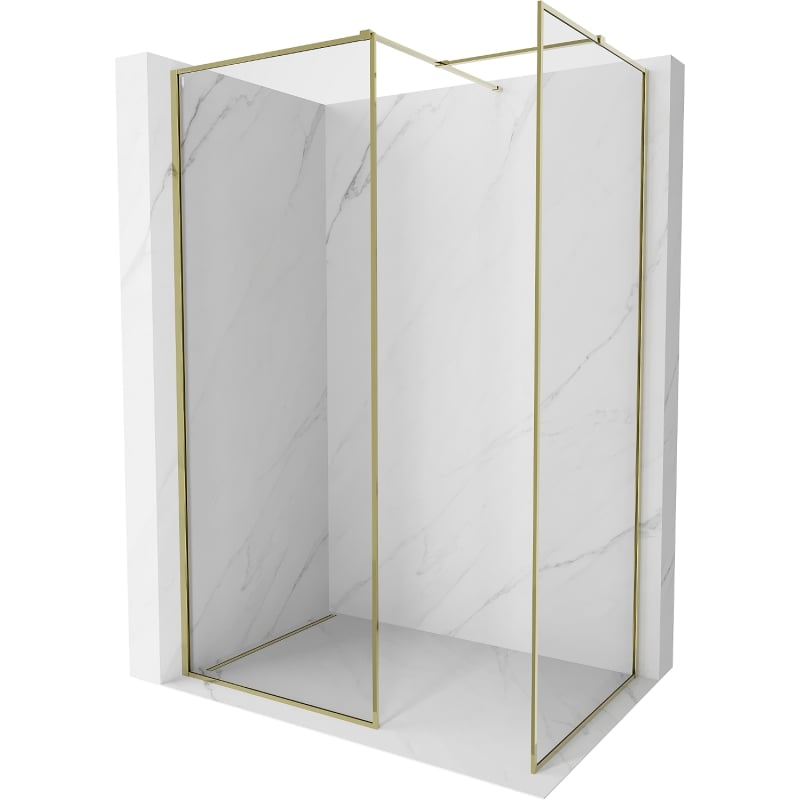 Mexen Kioto-F преграда за душ Walk-in с рамка 135 x 120 cm, прозрачно 8 mm, златно - 800-135-202-04-50-120