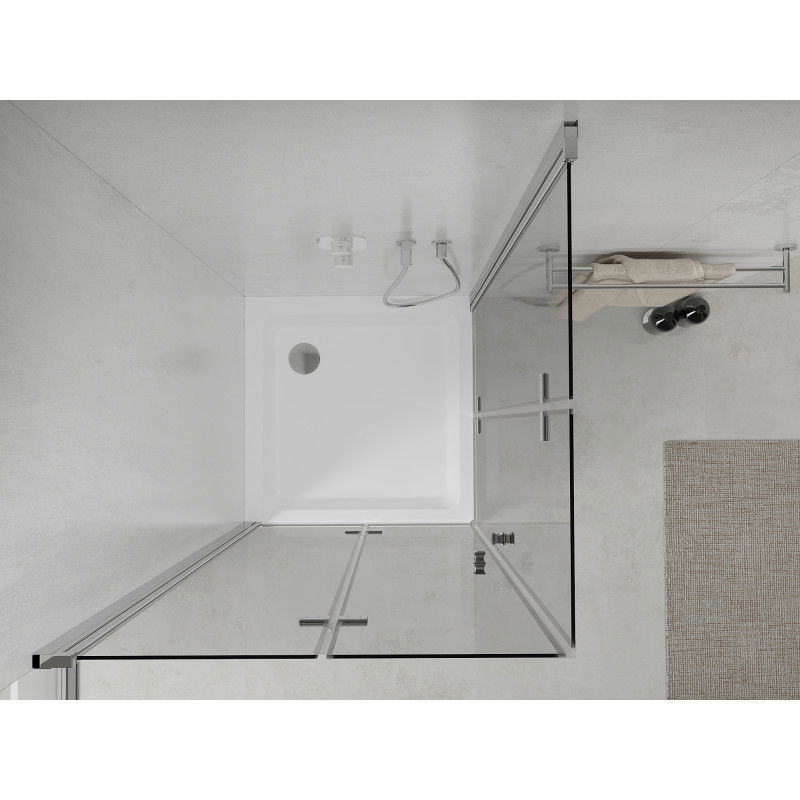 Mexen Lima Duo сгъваема душ кабина 90 x 90 см, прозрачна, хром + поддушник Flat - 856-090-090-01-02-4010