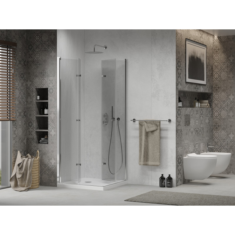 Mexen Lima Двукабинен сгъваем душ 90 x 90 см, прозрачен, хром + корито Flat