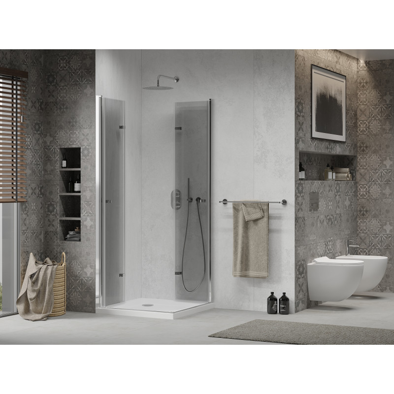 Mexen Lima Двукабинен сгъваем душ 90 x 90 см, прозрачен, хром + корито Flat