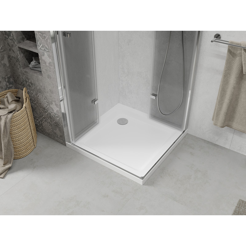 Mexen Lima Двукабинен сгъваем душ 90 x 90 см, прозрачен, хром + корито Flat