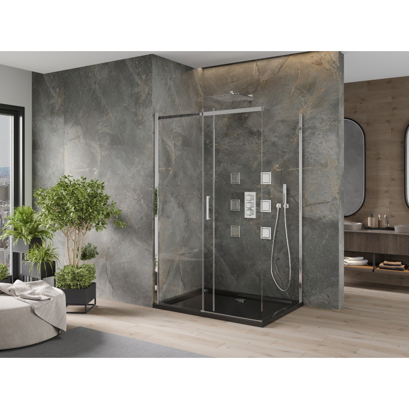 Mexen Omega плъзгаща се душ кабина 100 x 80 см, прозрачна, хром + черен