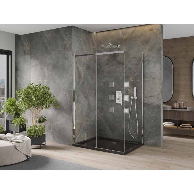 Mexen Omega плъзгаща душ кабина 100 x 90 см, прозрачна, хром + поддушово корито