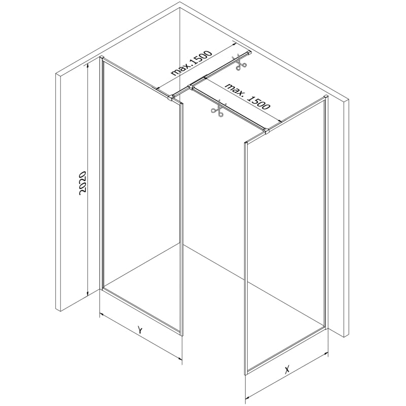 Mexen Kioto-F Панел за душ Walk-in с рамка 120 x 105 см, прозрачен 8 мм, матов сив