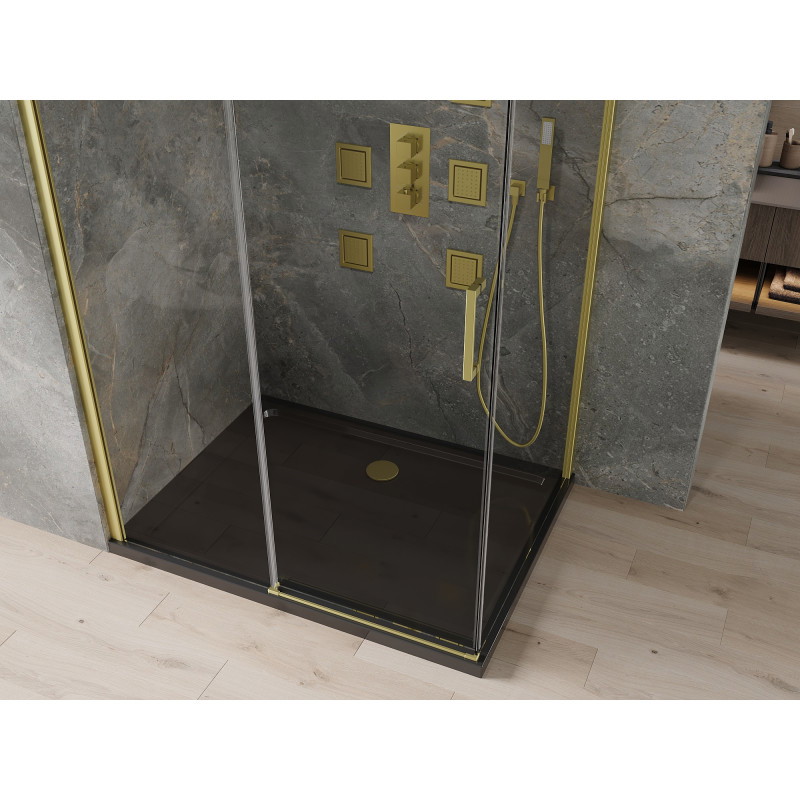 Mexen Omega плъзгаща се душ кабина 100 x 80 см, прозрачна, златна + поддушов