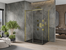 Mexen Omega плъзгаща се душ кабина 100 x 80 см, прозрачна, златна + поддушов