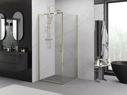 Mexen Exo-BR разтваряща се душ кабина 90 x 90 см, прозрачна, златна - 8181-090-090-50-00