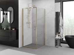 Mexen Exo-B разтваряща се душ кабина 95 x 95 см, прозрачна, златна - 817-095-095-50-00