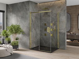 Mexen Omega душ кабина с плъзгаща се врата 120 x 90 см, прозрачна, златна + Flat поддушник, черен - 825-120-090-50-00-4070G