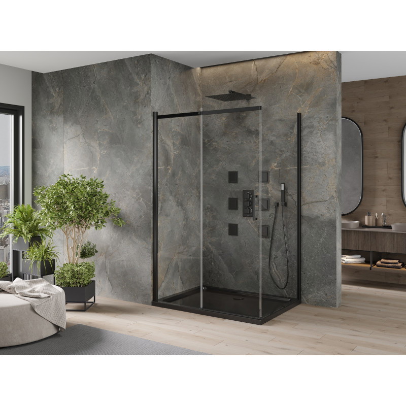 Mexen Omega разтегателна душ кабина 100 x 80 см, прозрачна, черна + плосък