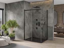 Mexen Omega душ кабина разтегляема 100 x 80 см, прозрачна, черна + подложка Flat, черна - 825-100-080-70-00-4070B