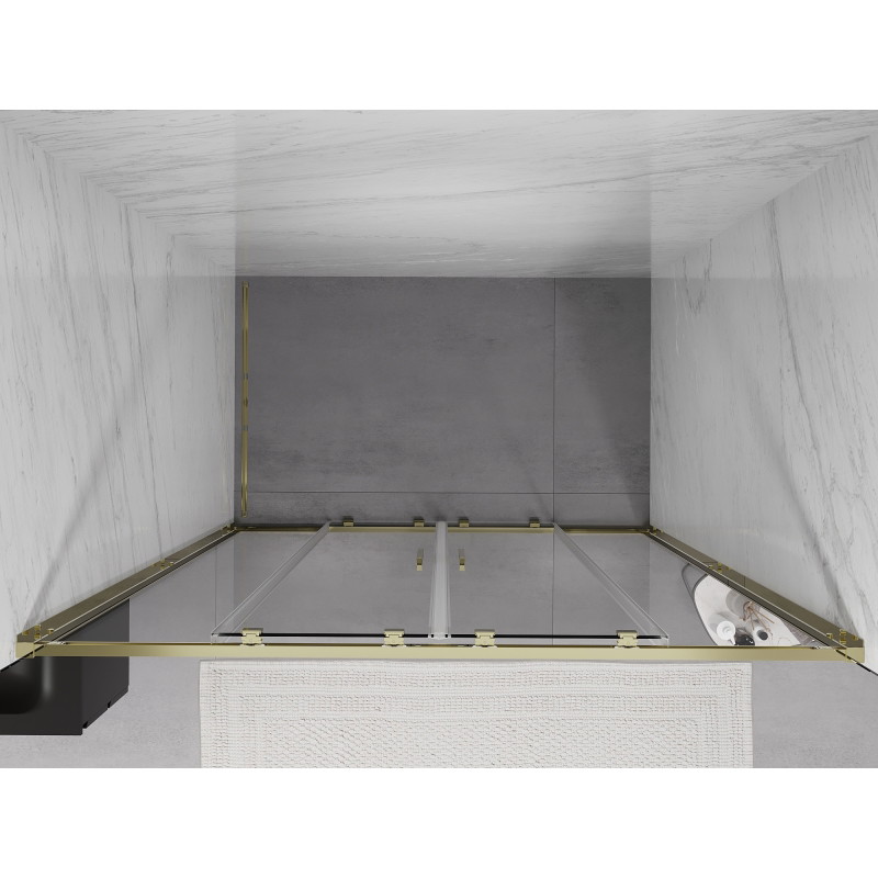 Mexen Exo-S Duo двойни плъзгащи се душ врати 140 cm, прозрачни, златни