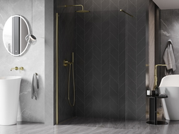 Mexen Kioto-X стена за душ Walk-in 100 x 200 cm, прозрачна 10 mm, златна - 800-100-101-50-00-X