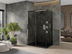 Mexen Omega душ кабина с плъзгащи врати 100 x 90 см, графит, хром + поддон Flat, черен - 825-100-090-01-40-4070