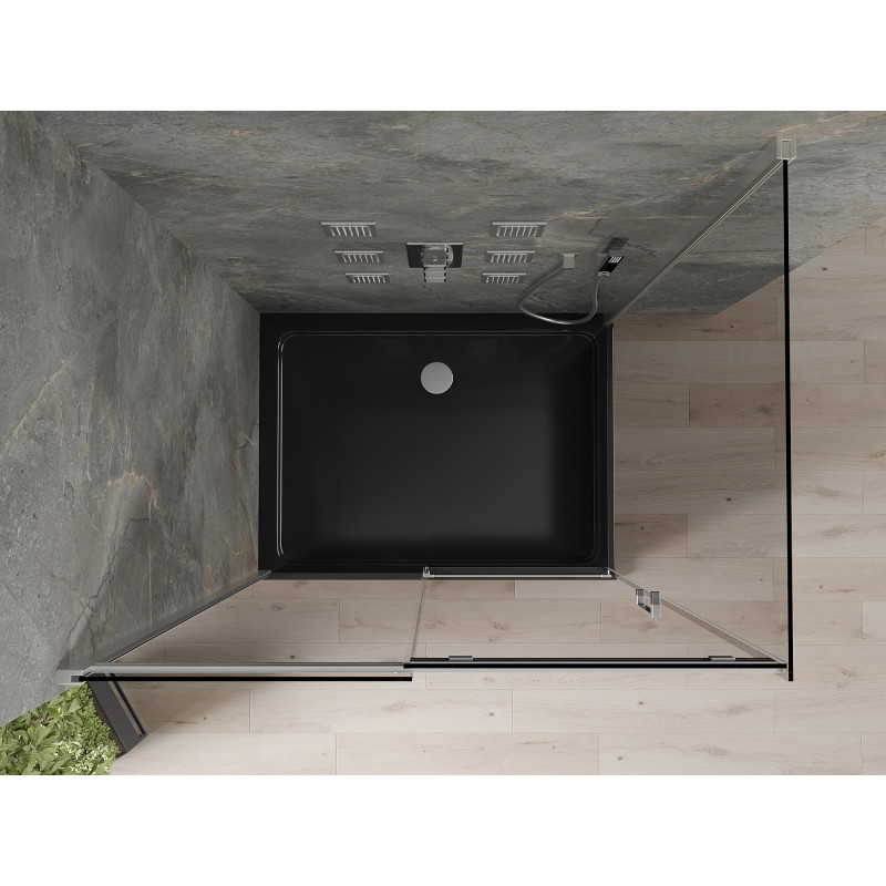 Mexen Omega плъзгаща се душкабина 100 x 90 см, графит, хром + корито Flat, черно