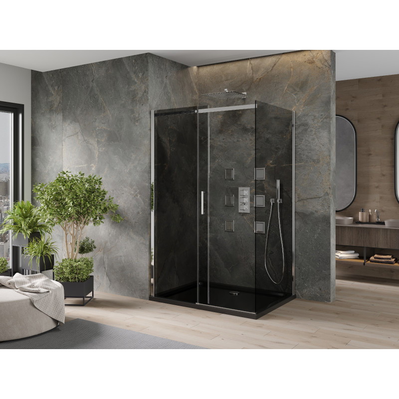 Mexen Omega плъзгаща се душ кабина 120 x 90 cm, графит, хром + тава Flat, черна