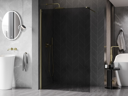 Mexen Kioto-X стена за душ Walk-in 130 x 200 cm, графит 10 mm, злато - 800-130-101-50-40-X