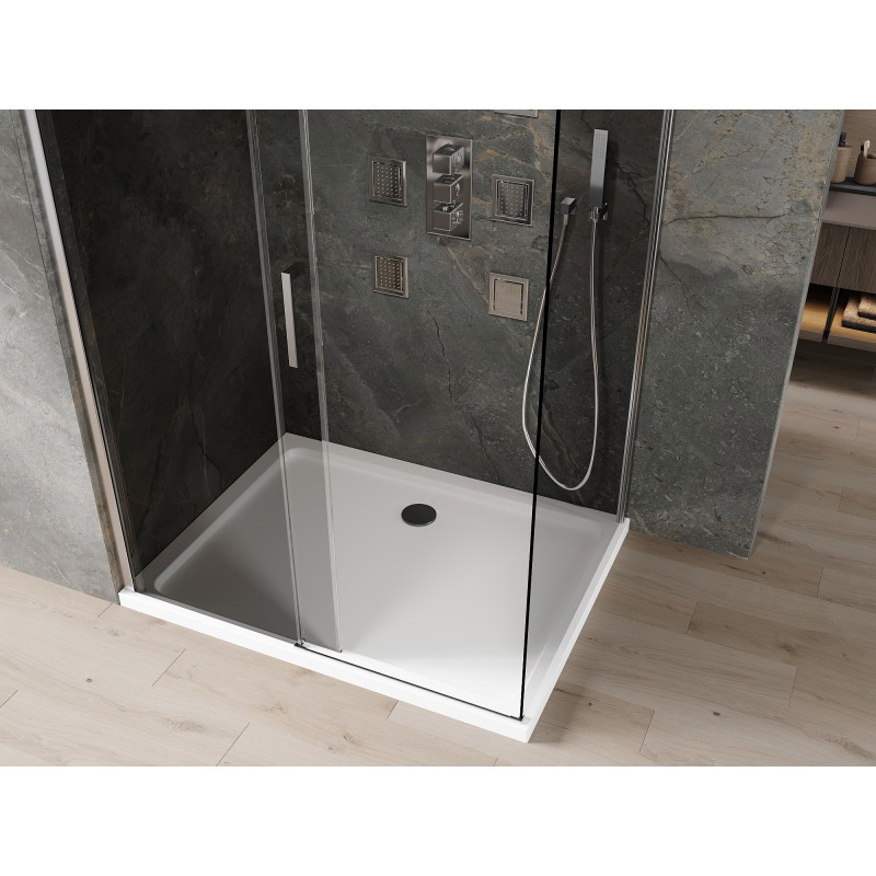 Mexen Omega раздвижна душ кабина 100 x 90 см, графит, хром + тава Flat, бяла