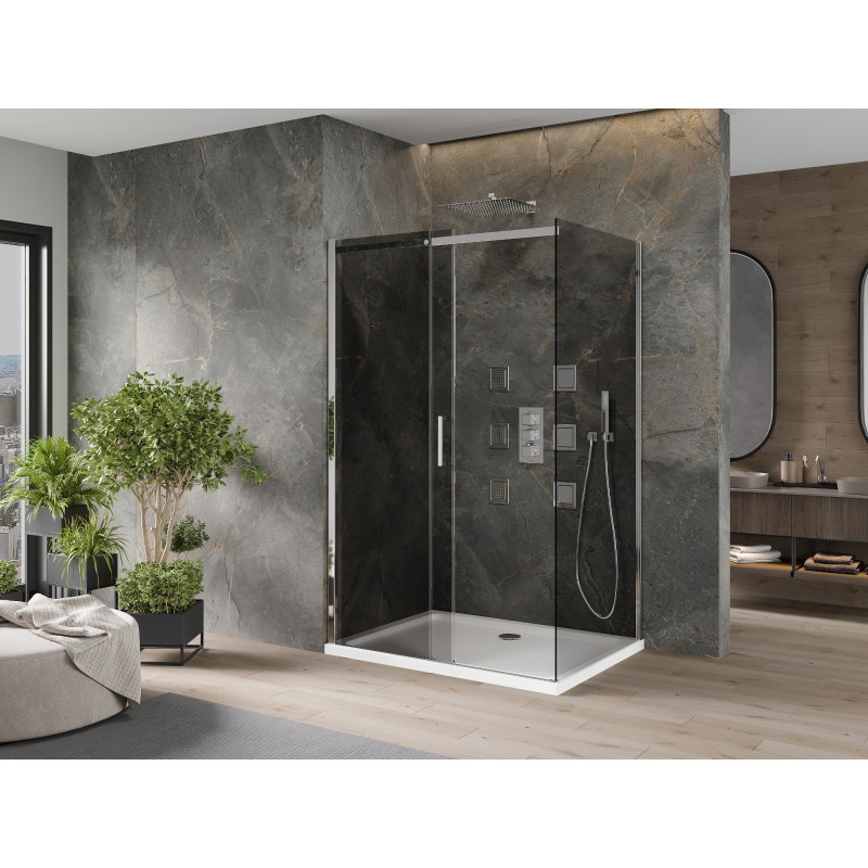 Mexen Omega раздвижна душ кабина 100 x 90 см, графит, хром + тава Flat, бяла