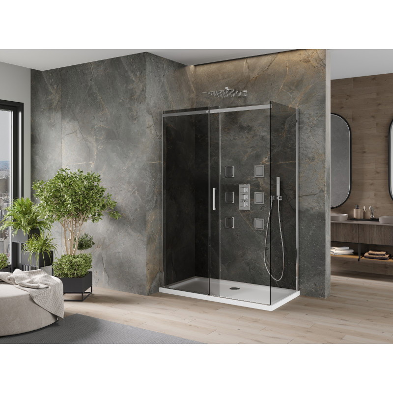 Mexen Omega плъзгаща се душ кабина 130 x 70 см, графит, хром + корито Flat, бяло