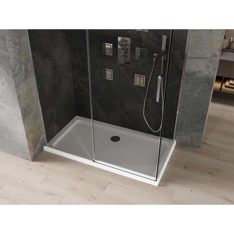 Mexen Omega плъзгаща се душ кабина 130 x 70 см, графит, хром + корито Flat, бяло