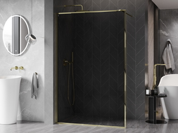 Mexen Kioto-XF стъклена преграда Walk-in с рамка 130 x 202 cm, графит 10 mm, златна - 800-130-104-50-40-X