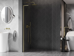 Mexen Kioto-X L душ стена Walk-in 80 x 200 cm, прозрачно 10 mm, злато четка - 800-080-107-55-00-X