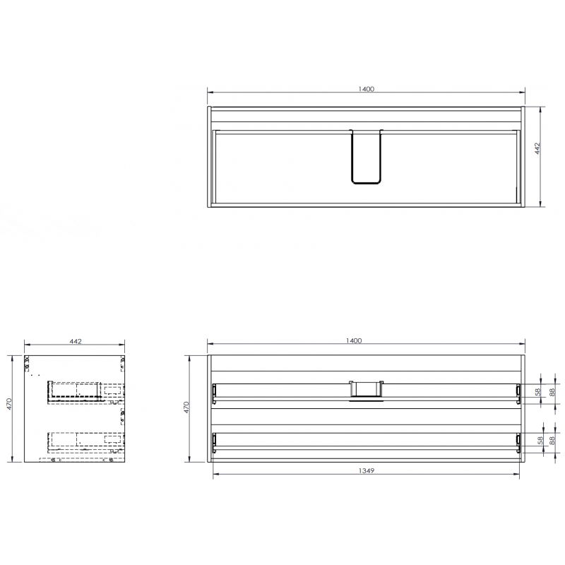 Mexen Box-A корпус на шкаф за мивка 140 см, 2 чекмеджета, матов графит - 91AX0-1400-470-2-66