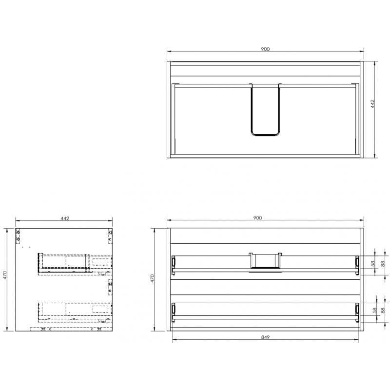 Mexen Box-A корпус на шкаф под мивка 90 см, 2 чекмеджета, черен мат - 91AX0-0900-470-2-71