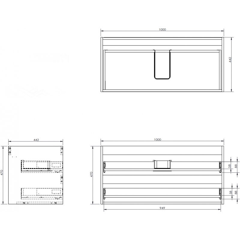 Mexen Box-A корпус на шкафче под мивка 100 см, 2 чекмеджета, черен мат - 91AX0-1000-470-2-71