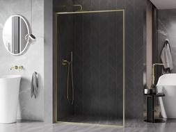 Mexen Kioto-F L Стенна душова завеса Walk-in с рамка 80 x 202 см, прозрачна 8 мм, златна четкана - 800-080-174-55-00