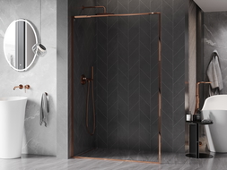 Mexen Kioto-F L Преграда за душ Walk-in с рамка 70 x 202 см, прозрачно стъкло 8 мм, розово злато - 800-070-174-60-00