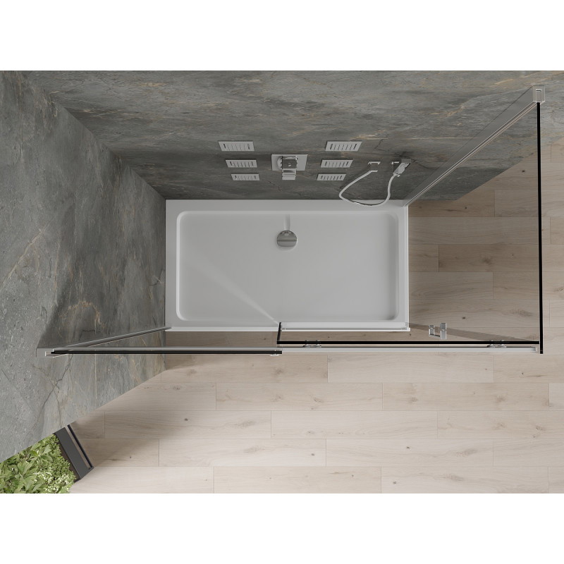 Mexen Omega плъзгаща се душ кабина 140 x 80 см, графит, хром + плосък поддушник,