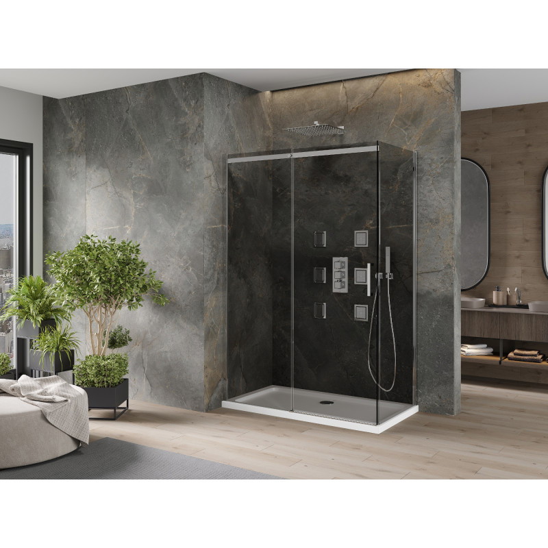 Mexen Omega плъзгаща се душ кабина 140 x 80 см, графит, хром + плосък поддушник,