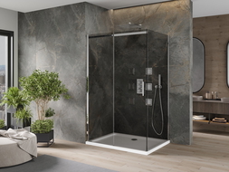 Mexen Omega душ кабина разтегателна 140 x 90 см, графит, хром + подложка Flat, бяла - 825-140-090-01-40-4010