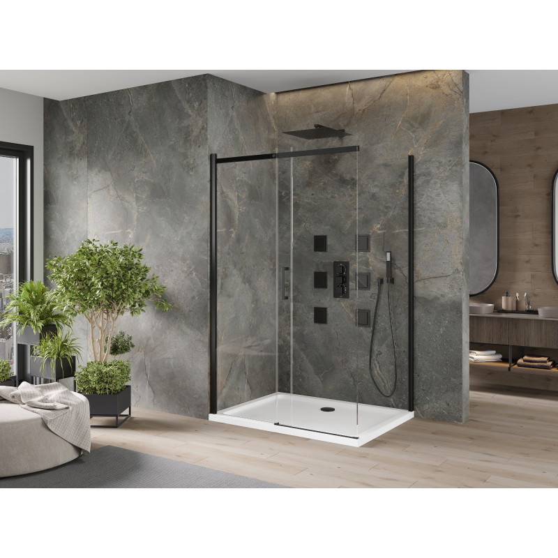 Mexen Omega плъзгаща се душ кабина 110 x 70 см, прозрачна, черна + плосък