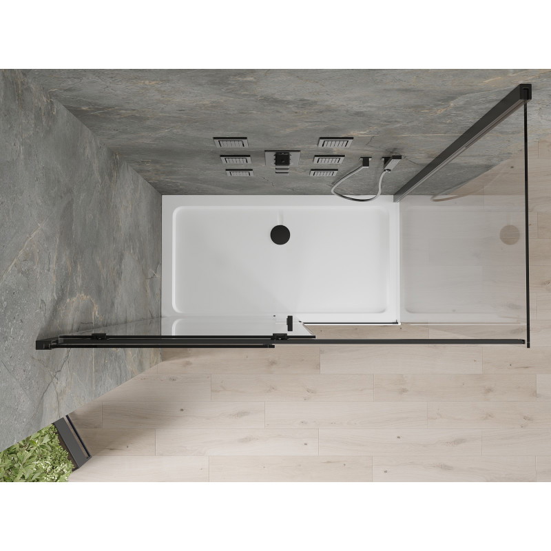 Mexen Omega плъзгаща се душ кабина 130 x 70 см, прозрачна, черна + корито Flat,
