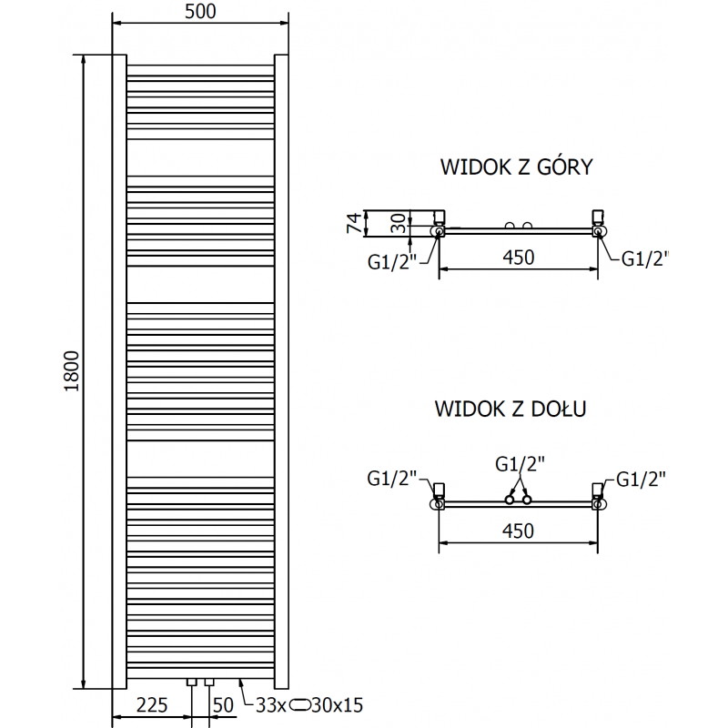 Mexen Hades радиатор за баня 1800 x 500 мм, 675 W, златен - W104-1800-500-00-50