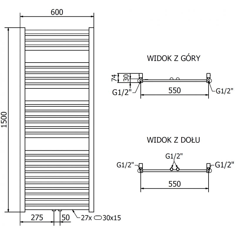 Mexen Hades радиатор за баня 1500 x 600 mm, 649 W, златен - W104-1500-600-00-50