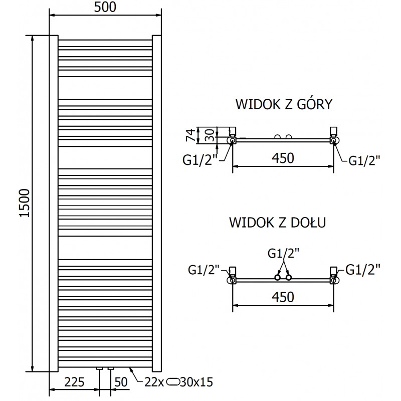 Mexen Hades радиатор за баня 1500 x 500 мм, 555 W, златен - W104-1500-500-00-50