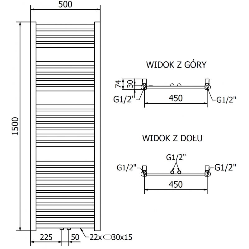 Mexen Hades радиатор за баня 1500 x 500 мм, 555 W, златист - W104-1500-500-00-50