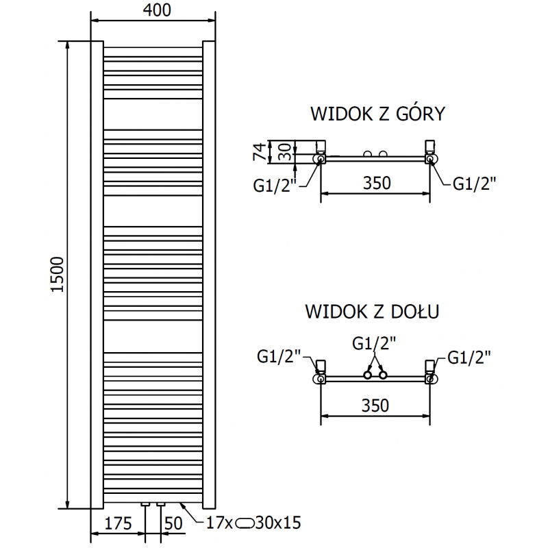 Mexen Hades радиатор за баня 1500 x 400 мм, 461 W, златен - W104-1500-400-00-50