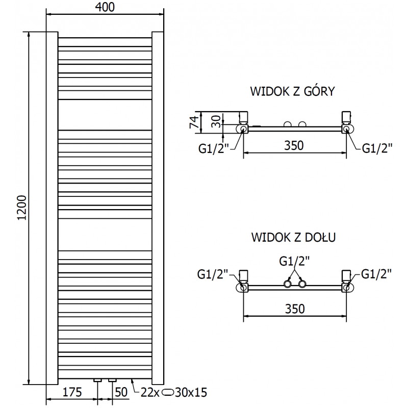 Mexen Hades радиатор за баня 1200 x 400 mm, 373 W, злато - W104-1200-400-00-50