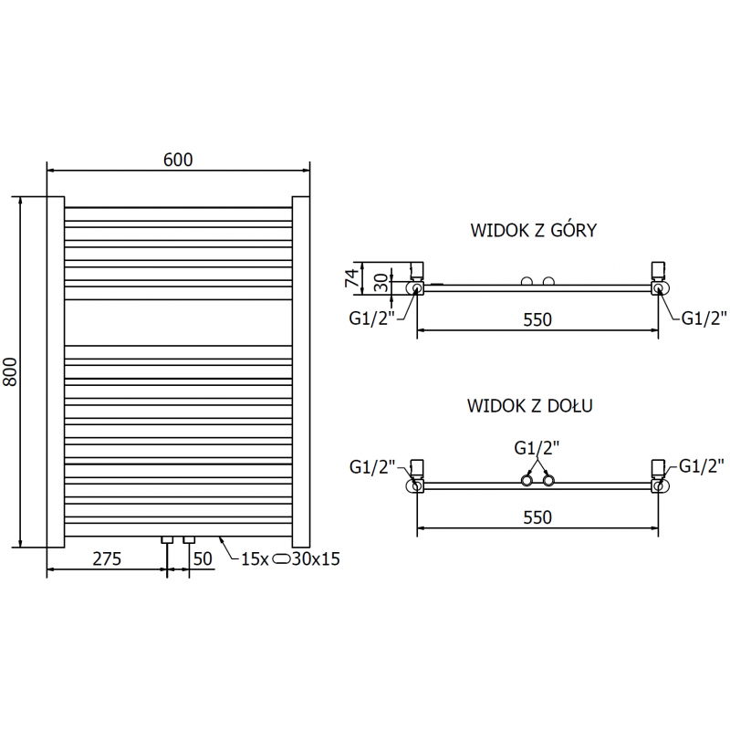 Mexen Hades радиатор за баня 800 x 600 мм, 357 W, златен - W104-0800-600-00-50