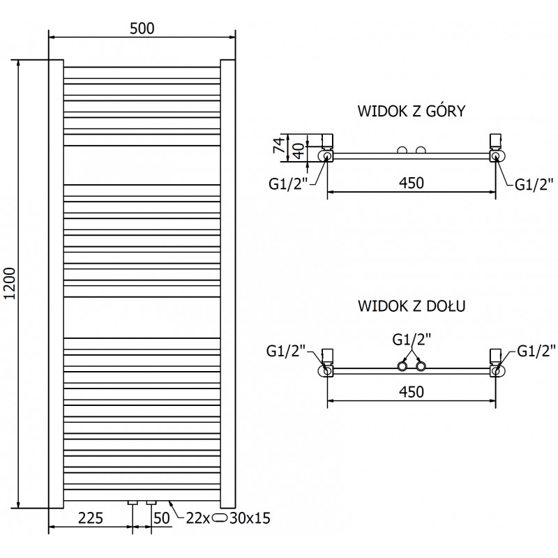 Mexen Hades радиатор за баня 1200 x 500 mm, 450 W, златен - W104-1200-500-00-50